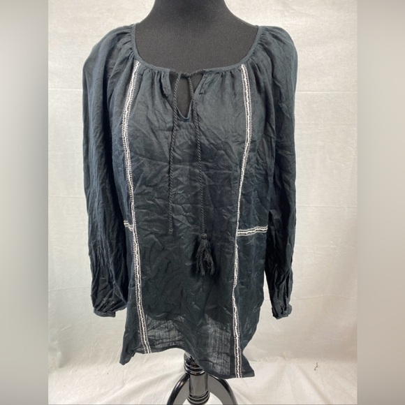 Linen St. Tropez Women’s 100% Linen Long Sleeve Pullover Blouse Boho Large LG - Picture 1 of 5